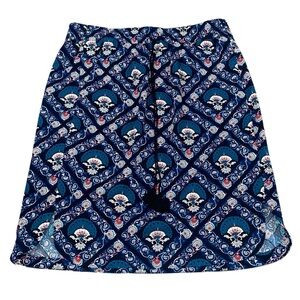 LOFT Teal Diamond Shape Floral Fan Printed A-Line Skirt Size Medium Pull-on Boho